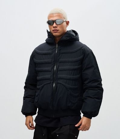 Campera Puffer con Textura de Esqueleto