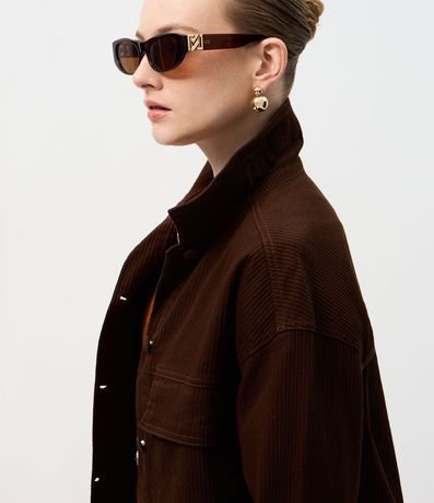 Campera en Sarga Acanalada con Cuello Padre y Bolsillos Delanteros 3