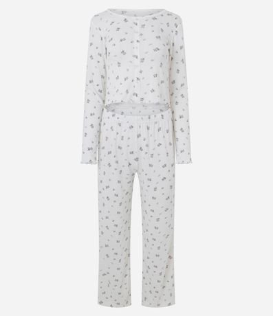 Pijama Largo en Punto con Estampado de Flores 5