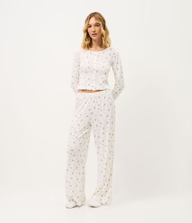 Pijama Largo en Punto con Estampado de Flores 2