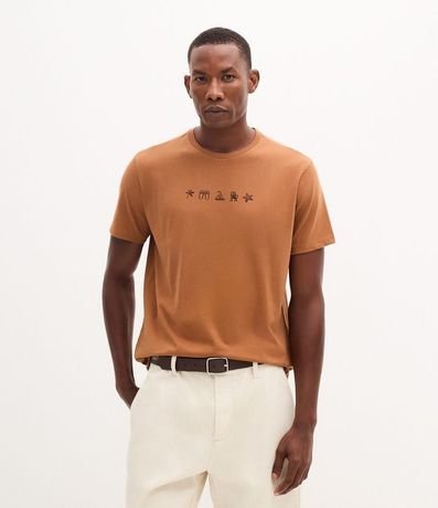 Remera en Algodón con Estampado de Íconos Playeros