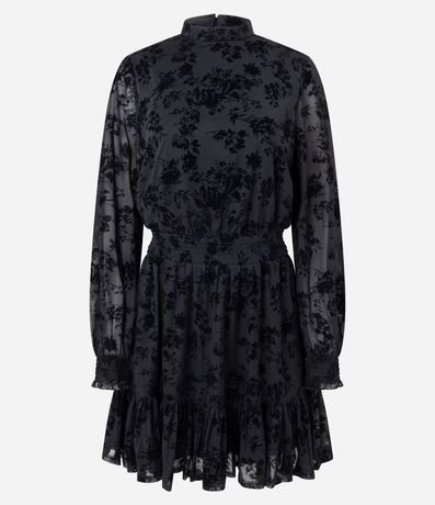 Vestido Corto en Tule Floral Flocado