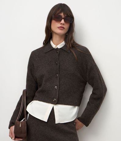 Cardigan Corto en Punto con Cuello Polo
