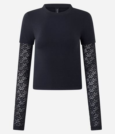 Blusa Baby Look con Superposición de Mangas en Encaje