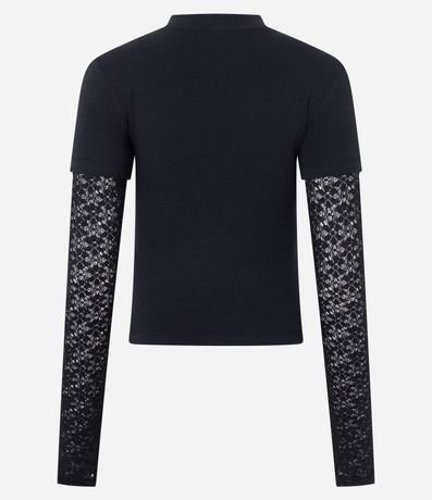 Blusa Baby Look con Superposición de Mangas en Encaje 5