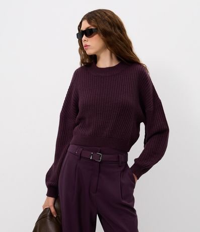 Blusa en Punto con Cuello Alto y Manga Amplia