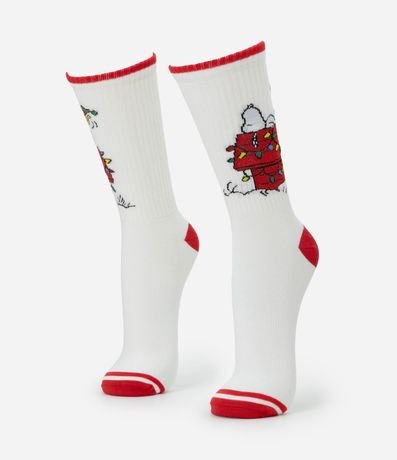 Media Caña Larga en Algodón con Estampa Snoopy Natal