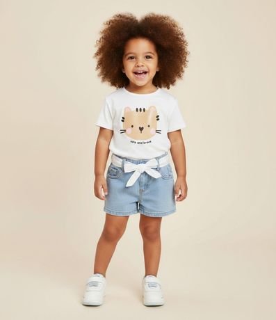 Remera Infantil con Estampado Gato Purpurina - Talle 1 A 6 años