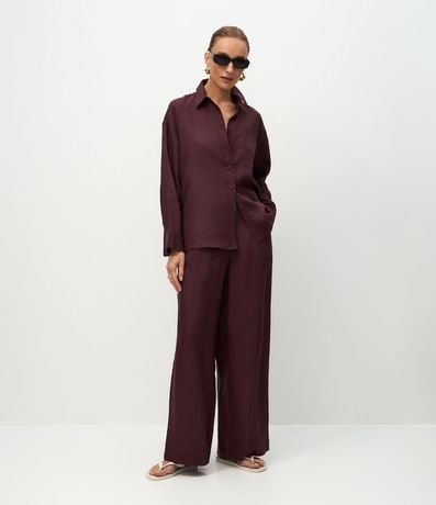 Pantalón Recto en Lino con Cintura Elástica