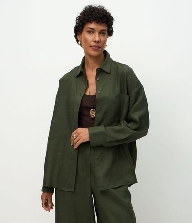 Camisa Oversized en Lino con Bolsillo en el Pecho