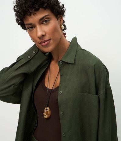 Camisa Oversized en Lino con Bolsillo en el Pecho 3
