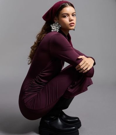 Vestido Midi Manga Larga con Pliegues en el Hombro 4