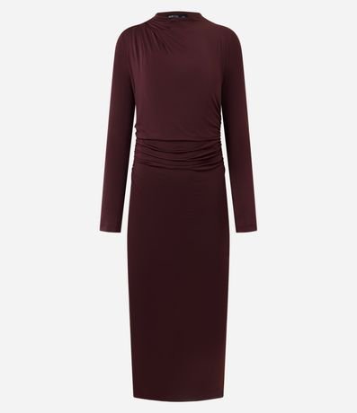 Vestido Midi Manga Larga con Pliegues en el Hombro 6