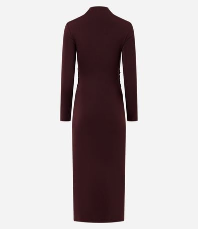 Vestido Midi Manga Larga con Pliegues en el Hombro 7