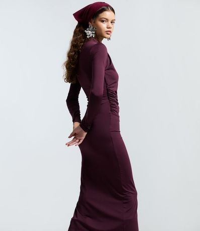 Vestido Midi Manga Larga con Pliegues en el Hombro 3