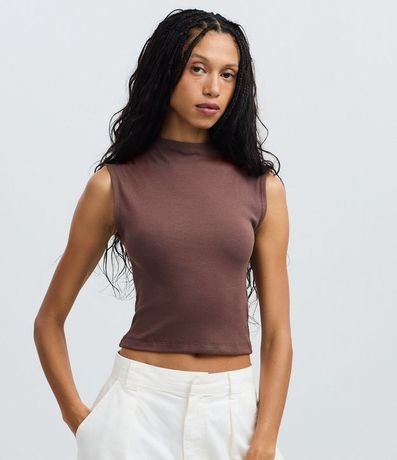 Blusa Acanalada en Rib con Cuello Alto