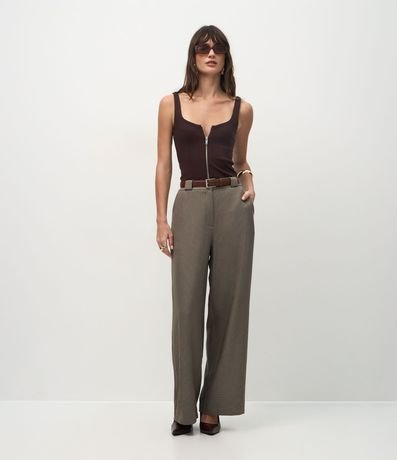 Pantalón Recto Sastrer con Estampa de Pied de Poule