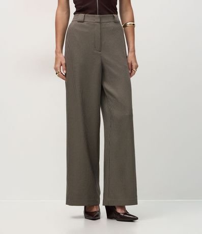 Pantalón Recto Sastrer con Estampa de Pied de Poule 3