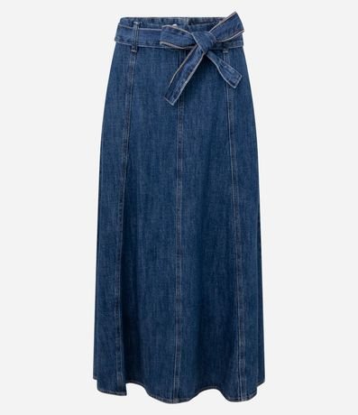 Pollera Evasê en Jeans con Cinturón y Recortes Longos 5