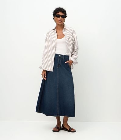 Pollera Midi Evasê en Jeans con Recorte en el Biés