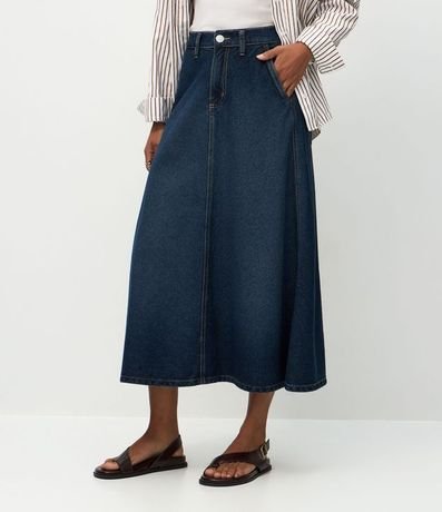 Pollera Midi Evasê en Jeans con Recorte en el Biés 3