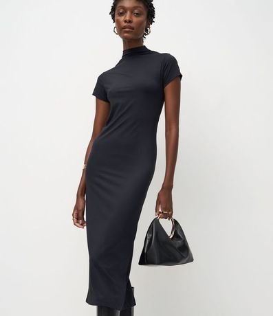 Vestido Tubito Básico con Cuello Alto y Encaje Trasero 2