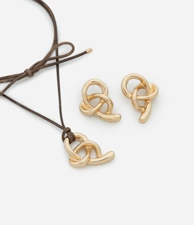 Conjunto de Collar Cordón y Caravanas con Colgante de Nudo