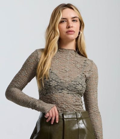 Blusa Manga Larga en Encaje Texturizada