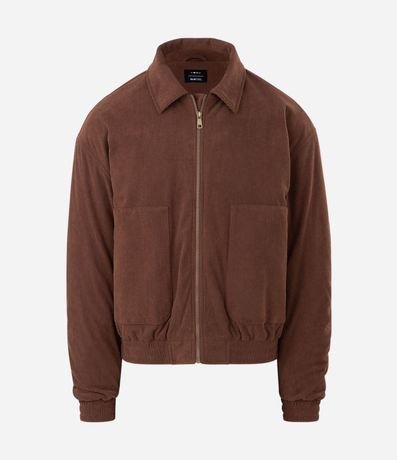 Campera Masculina Bomber de Terciopelo con Cuello Polo 6