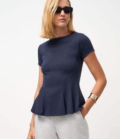 Blusa Peplum en Punto Roma con Mangas Cortas