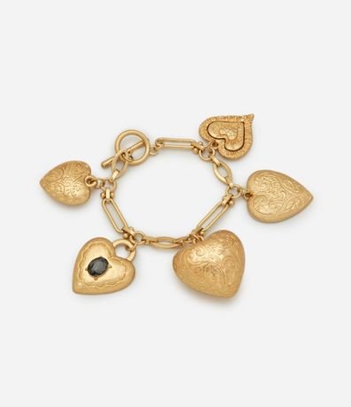 Pulsera Charm  con Eslabones y Colgantes de Corazón