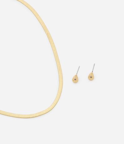 Conjunto de Collar Corto Cinta Italiana y Caravana Gota con Zirconia