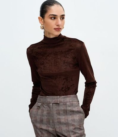Blusa Manga Larga en Tule Atercipelado con Cuello Alto