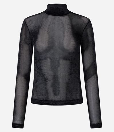 Blusa Manga Larga en Tule Atercipelado con Cuello Alto 5