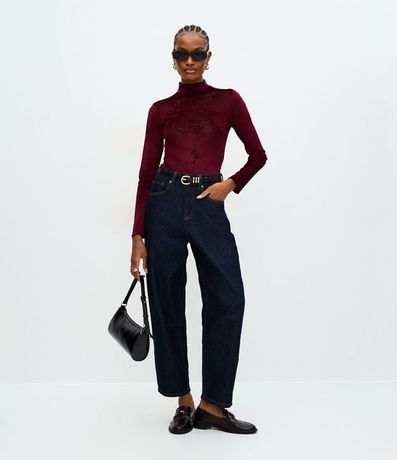 Blusa Manga Larga en Tule Atercipelado con Cuello Alto 2
