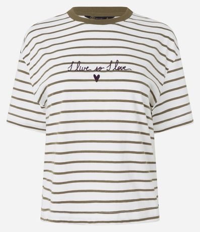 Remera Box en Algodón Rayada y Bordado I Live so I Love 5