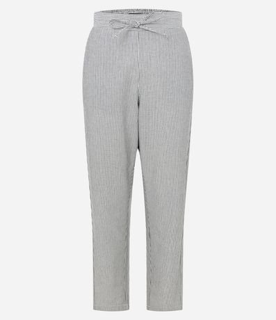 Pantalón Carrot Rayada en Sarga con Cintura Alta