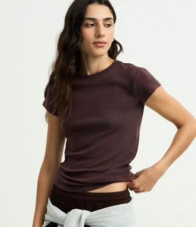 Blusa Básica Ajustada en Algodón con Cuello Redondo