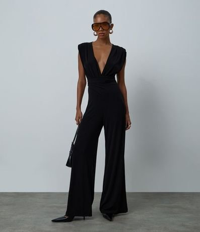 Mono con Escote Traspasado y Hombreras en Microfibra