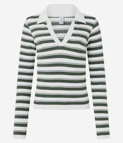 Blusa Seamless Rayada en Microfibra con Cuello Polo 5