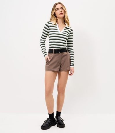 Blusa Seamless Rayada en Microfibra con Cuello Polo 2