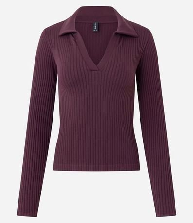 Blusa Seamless Manga Larga en Microfibra con Cuello Polo 5