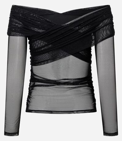 Blusa en Tule con Escote Hombro a Hombro Traspasado 7