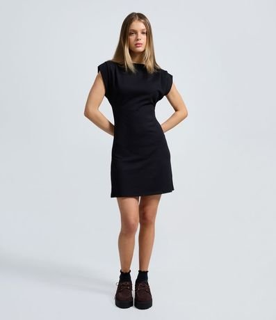 Vestido Corto en Punto Roma con Hombro Drapeado