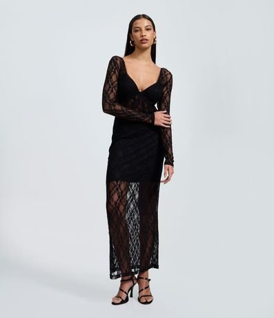 Vestido New Midi en Encaje con Transparencia