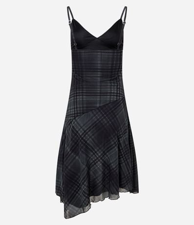 Vestido Midi Bretel Fino en Tule de Cuadros con Ruedo Asimétrico 2