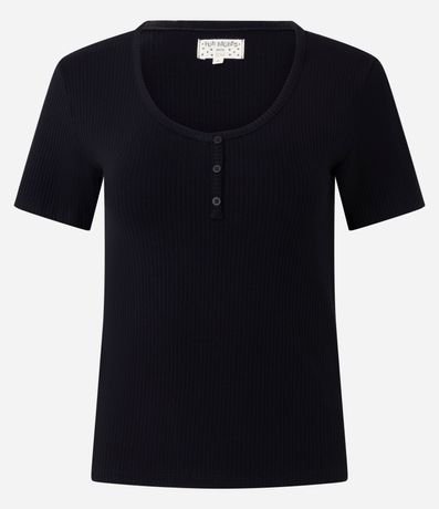 Blusa de Pijama en Rib con Botones en el Escote