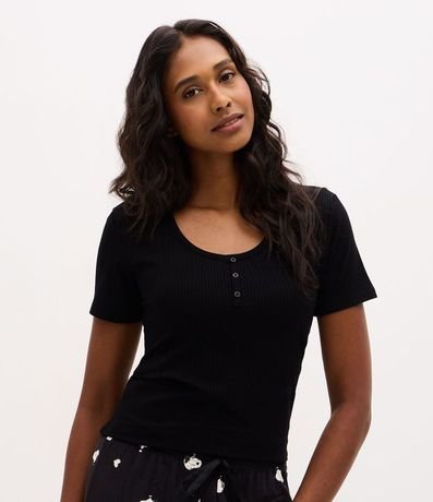 Blusa de Pijama en Rib con Botones en el Escote