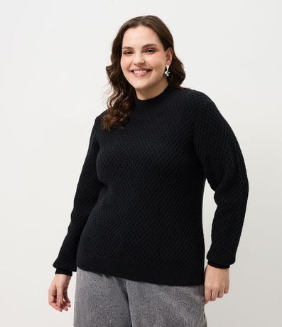Buzo en Punto Geométrico con Cuello Curve & Plus Size