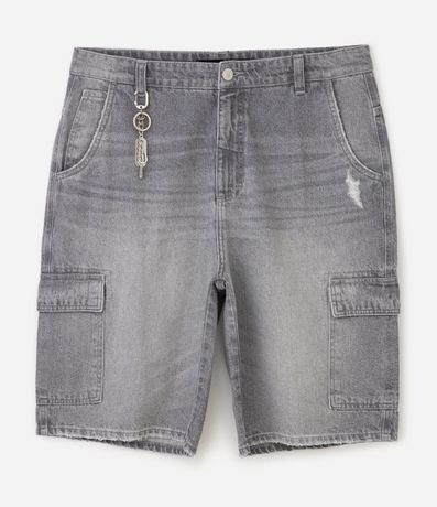 Bermuda Masculina Jeans Baggy Cargo con Detalle de Llavero